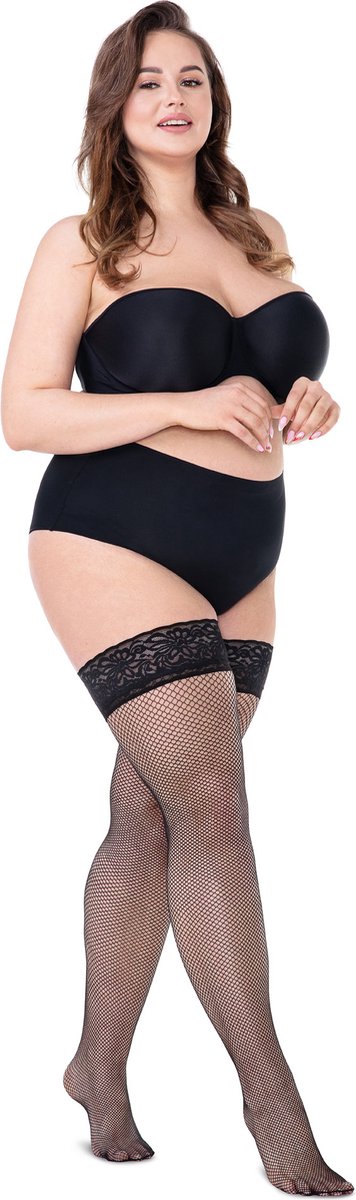 Annes zwarte net Hold Up Kousen Calze Rete 20 denier, Plus Size, maat XL/XXL (5/6)