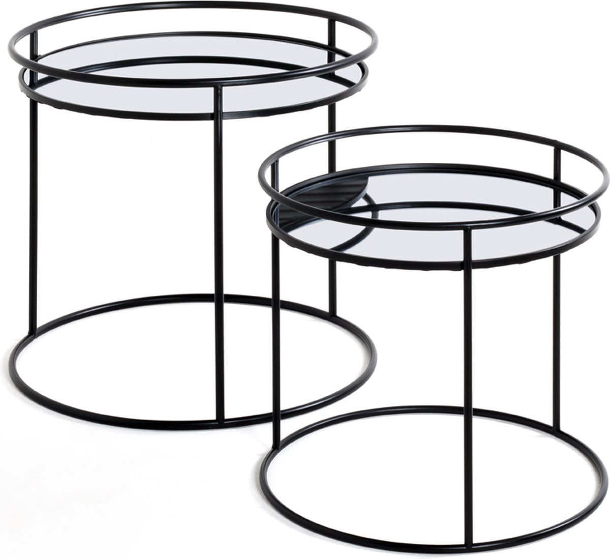 Set bijzettafels – Zwart spiegelglas – 52 cm breed, 52 cm diep, 48 cm hoog – Luxe design