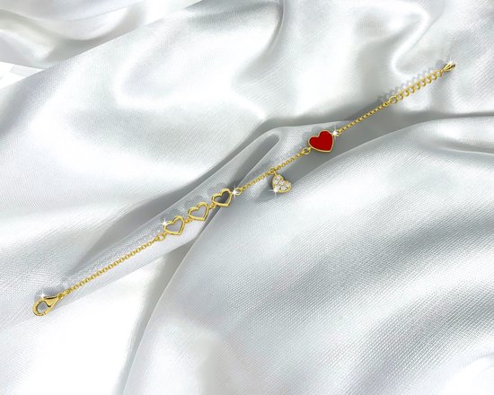 Malinsi Bracelet Femme 5 Hartjes - Doré - Bracelet 17+4cm - Cadeau Amour pour elle - Bijoux Bracelets - Cadeau Fête des Mères - Femme - Bracelets d'amitié