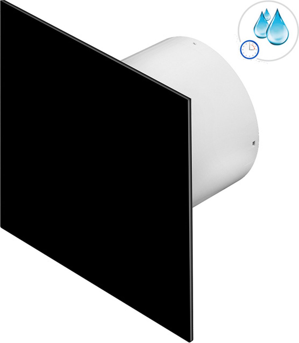 Awenta Silent badkamerventilator 125 mm - Timer en vochtsensor - Zwart glans glazen front
