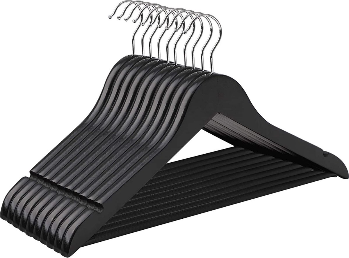 MIRA Home - Kledinghanger - Hanger - Hout - Zwart - 44,5x1,2x23