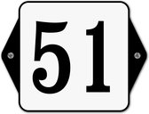 Huisnummerbord klassiek - huisnummer 51 - 16 x 12 cm - wit - schroeven  - nummerbord  - voordeur