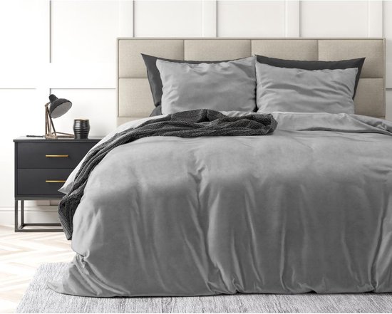 Sleeptime Velvet Touch - Dekbedovertrek - Eenpersoons - 140x200/220 + 1 kussensloop 60x70 - Grijs van Merkloos — afbeelding 3