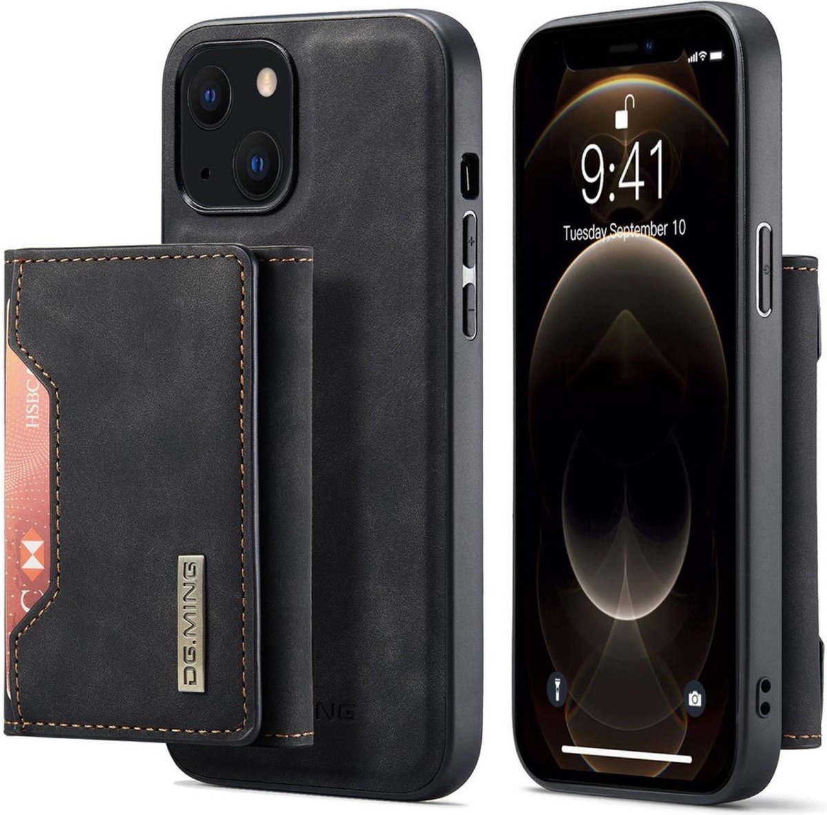 DG Ming - iPhone 14 hoesje - 2 in 1 Magnetisch Portemonnee case - Zwart