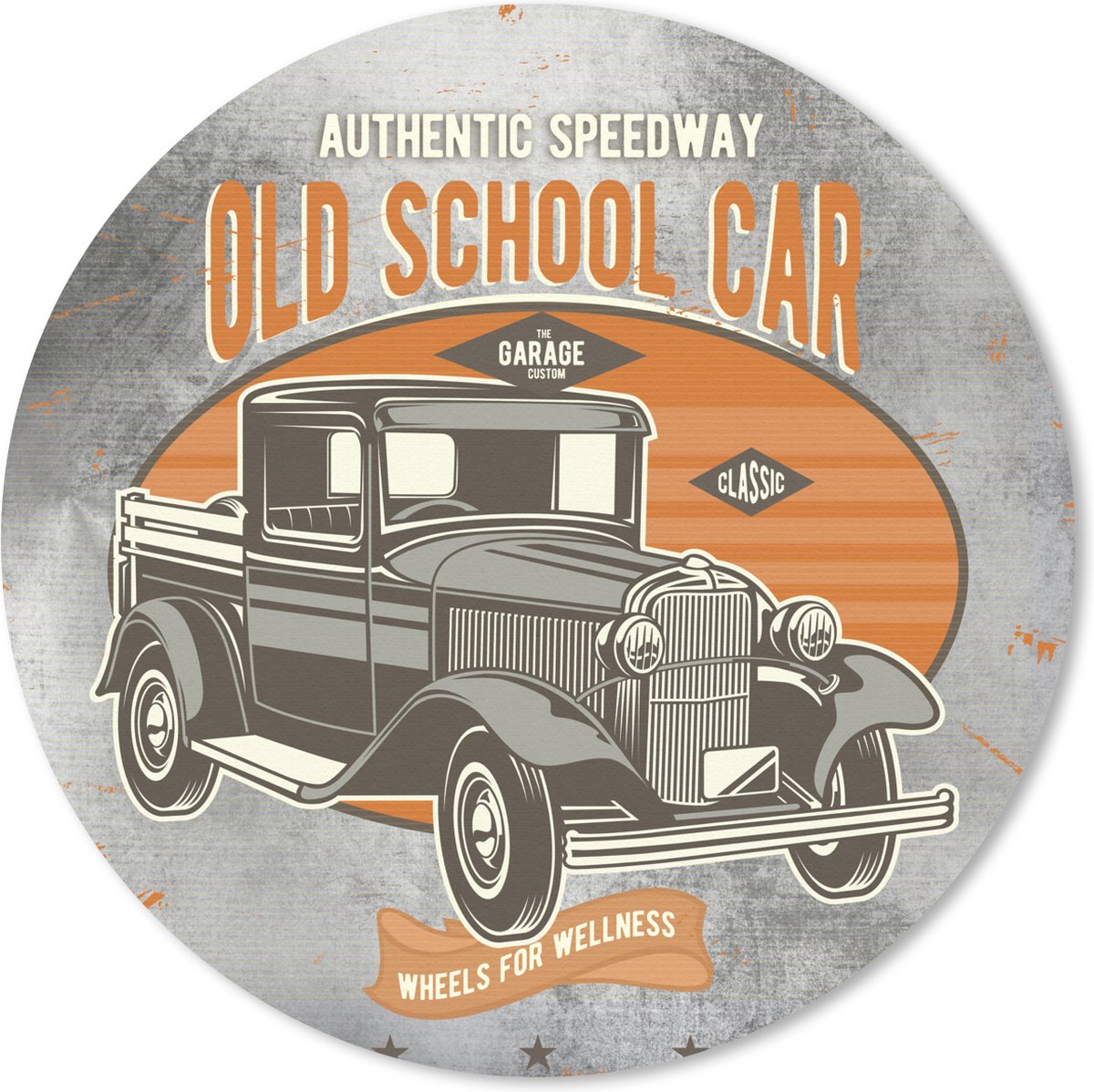 Muismat rond 50x50 cm - Mousepad Mancave - Auto - Retro - Oldtimer - Ronde muismatten