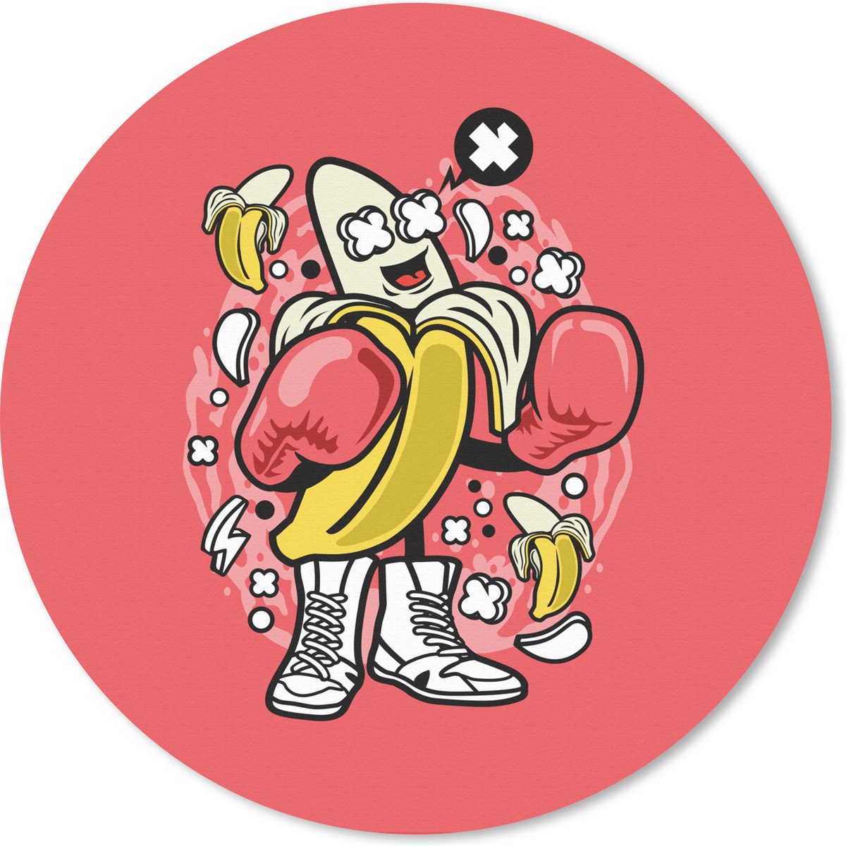 Muismat rond 30x30 cm - Mousepad Boksen - Banaan - Retro - Ronde muismatten