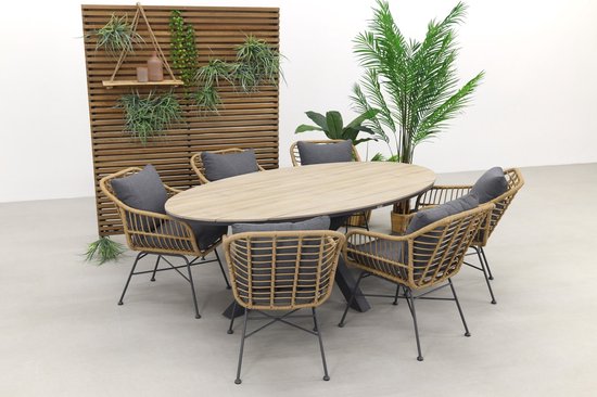 Garden Impressions Margaret - Naturel / Edison 220 x 115 cm. - salon de jardin ovale