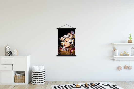 Porte-affiche avec affiche - Affiche scolaire - Femmes - Fleurs - Roses - Portrait - 60x90 cm - Lattes noires