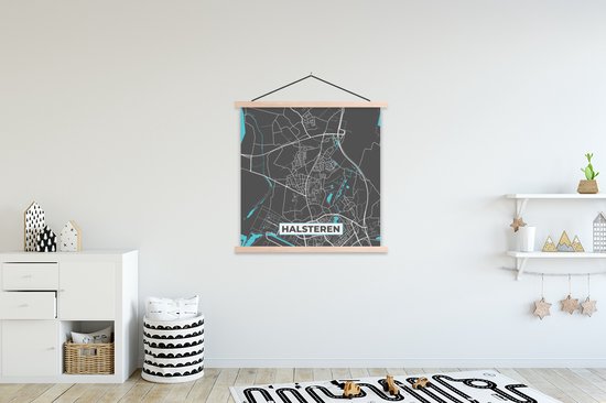 Porte-affiche avec affiche - Affiche scolaire - Plan de la ville - Halsteren - Carte - Carte - 120x120 cm - Lattes vierges