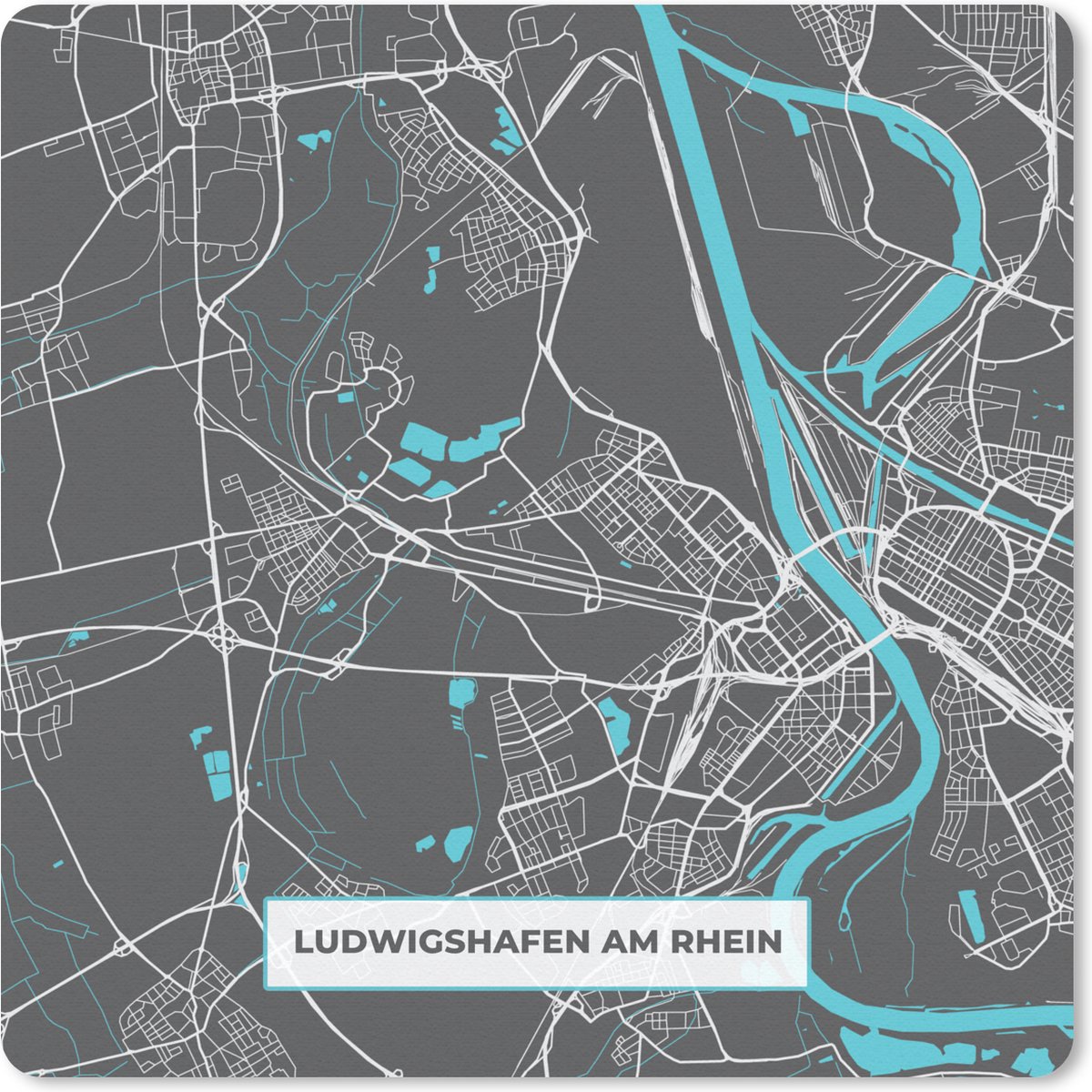 Muismat 30x30 cm - Mousepad Plattegrond – Ludwigshafen am Rhein – Blauw – Stadskaart – Kaart - Duitsland - Muismatten - Stadskaart