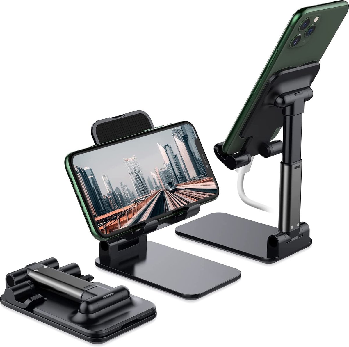 NÖRDIC MH-112 Universele tafelstandaard voor smartphone en tablet - Opvouwbaar, draaibaar en in hoogte verstelbaar - Zwart
