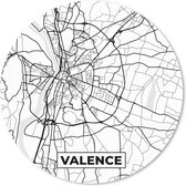 Muismat - Mousepad - Rond - Frankrijk - Plattegrond - Stadskaart - Valence - Kaart - Zwart wit - 30x30 cm - Ronde muismat