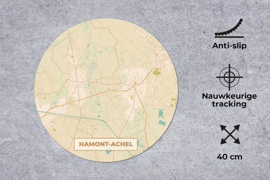 Muismat rond 40x40 cm - Mousepad Harmont-Achel - Kaart - Vintage - Plattegrond - Stadskaart - Ronde muismatten - Stadskaart