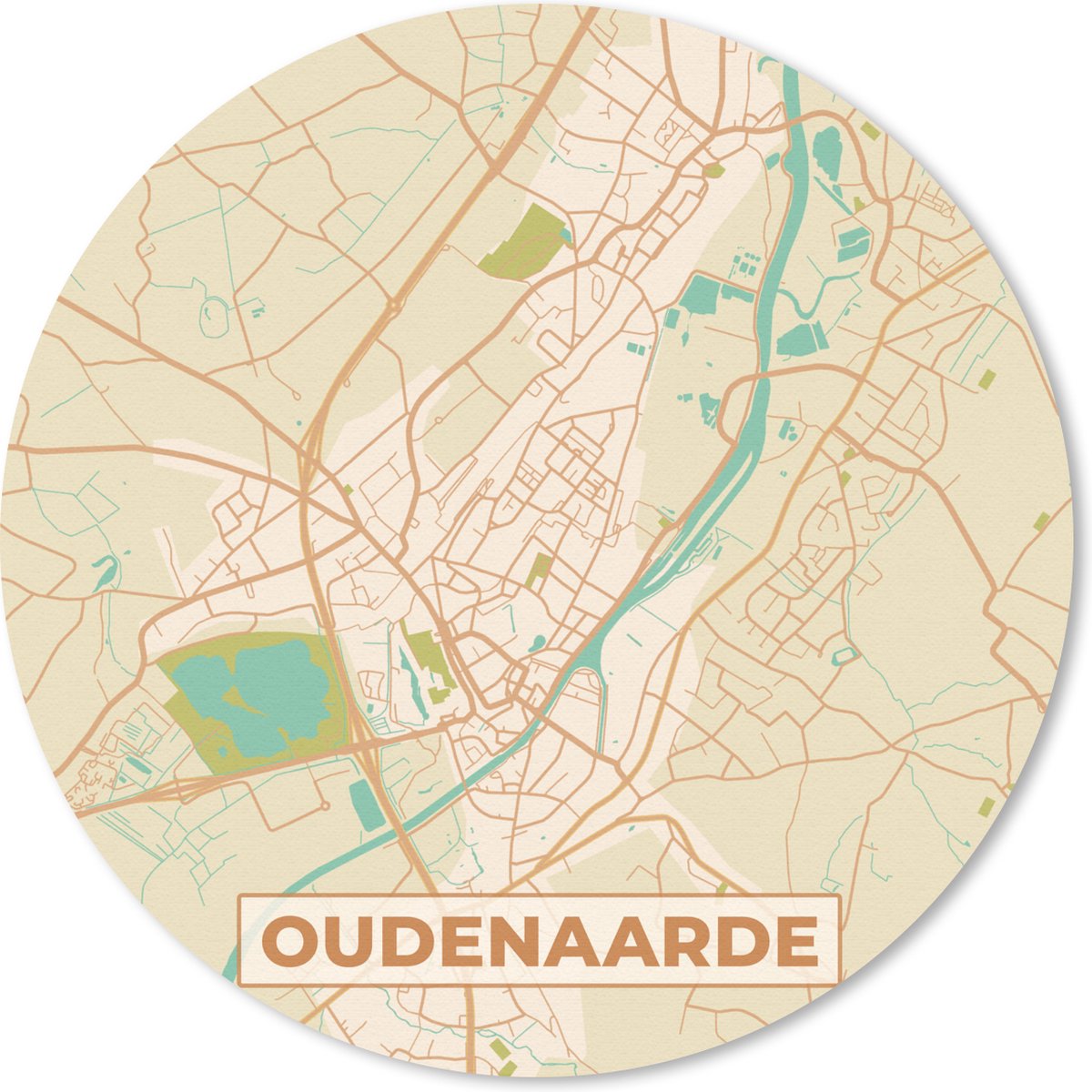 Muismat - Mousepad - Rond - Kaart - Plattegrond - Oudenaarde - Stadskaart - Vintage - 20x20 cm - Ronde muismat