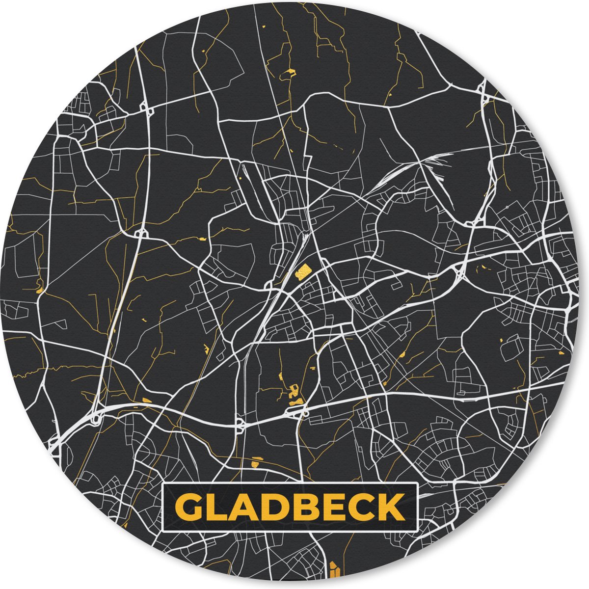 Muismat rond 20x20 cm - Mousepad Goud – Duitsland – Plattegrond – Gold – Stadskaart – Kaart – Gladbeck - Ronde muismatten - Stadskaart
