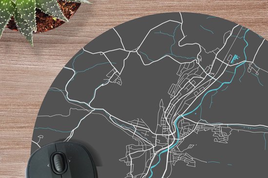 Muismat rond 40x40 cm - Mousepad Plattegrond – Jena – Blauw – Stadskaart – Kaart - Duitsland - Ronde muismatten - Stadskaart
