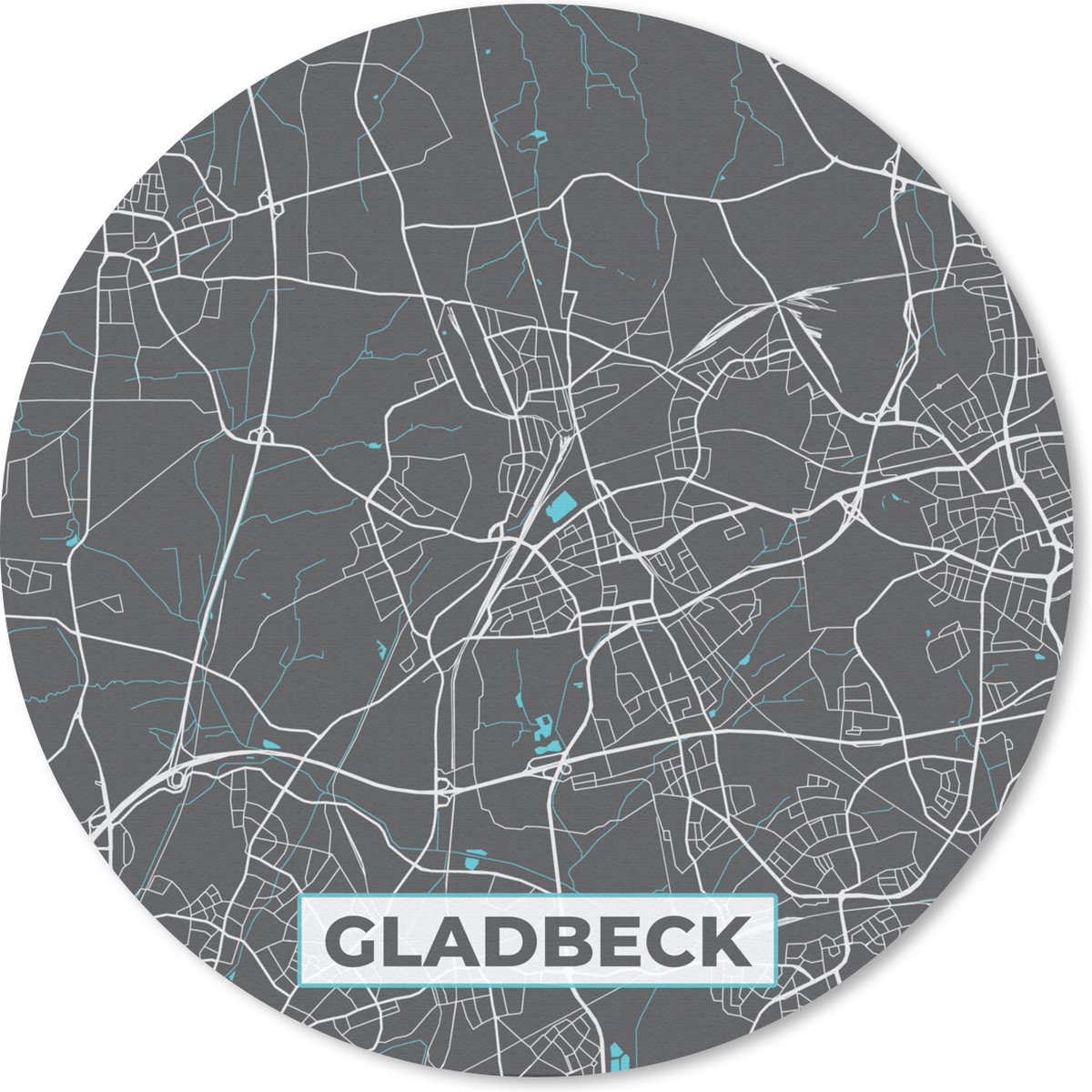 Muismat rond 20x20 cm - Mousepad Stadskaart – Kaart – Gladbeck – Blauw – Duitsland – Plattegrond - Ronde muismatten - Stadskaart