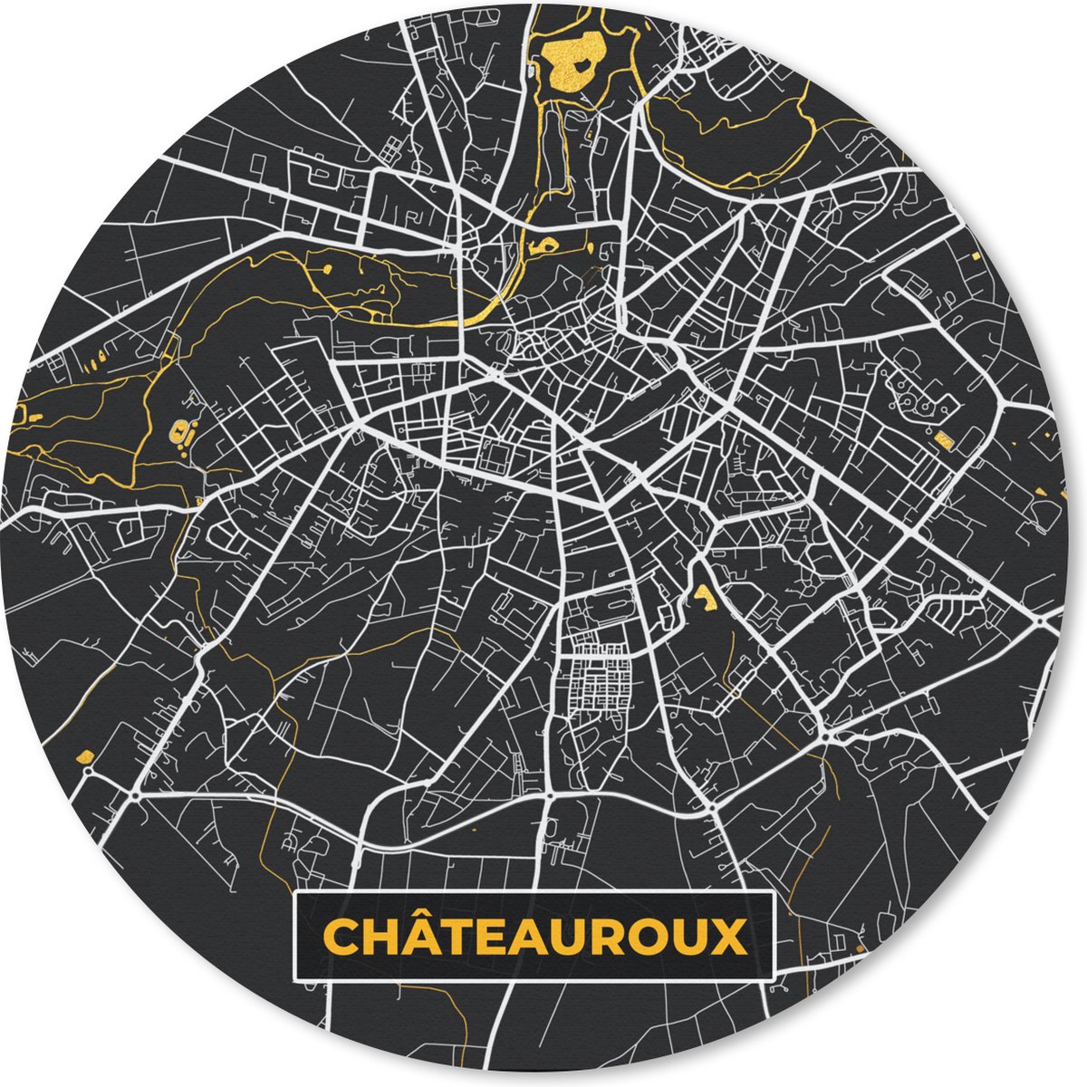 Muismat rond 30x30 cm - Mousepad Kaart - Plattegrond - Frankrijk - Châteauroux - Stadskaart - Ronde muismatten - Stadskaart