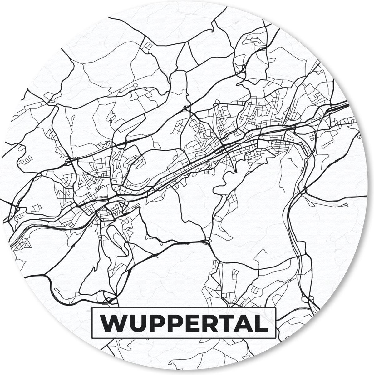 Muismat rond 50x50 cm - Mousepad Plattegrond - Wuppertal - Kaart - Stadskaart - Ronde muismatten - Stadskaart