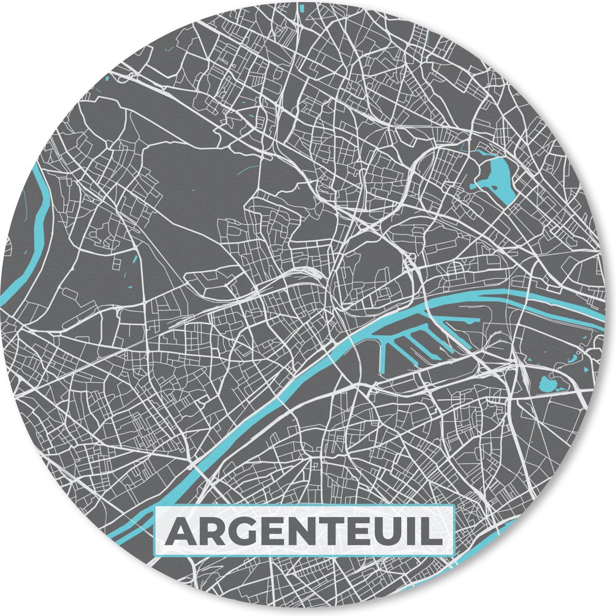 Muismat rond 30x30 cm - Mousepad Argenteuil - Frankrijk - Kaart - Stadskaart - Plattegrond - Ronde muismatten - Stadskaart