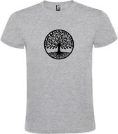 Grijs T shirt met print van " mooie Levensboom " print Zwart size M