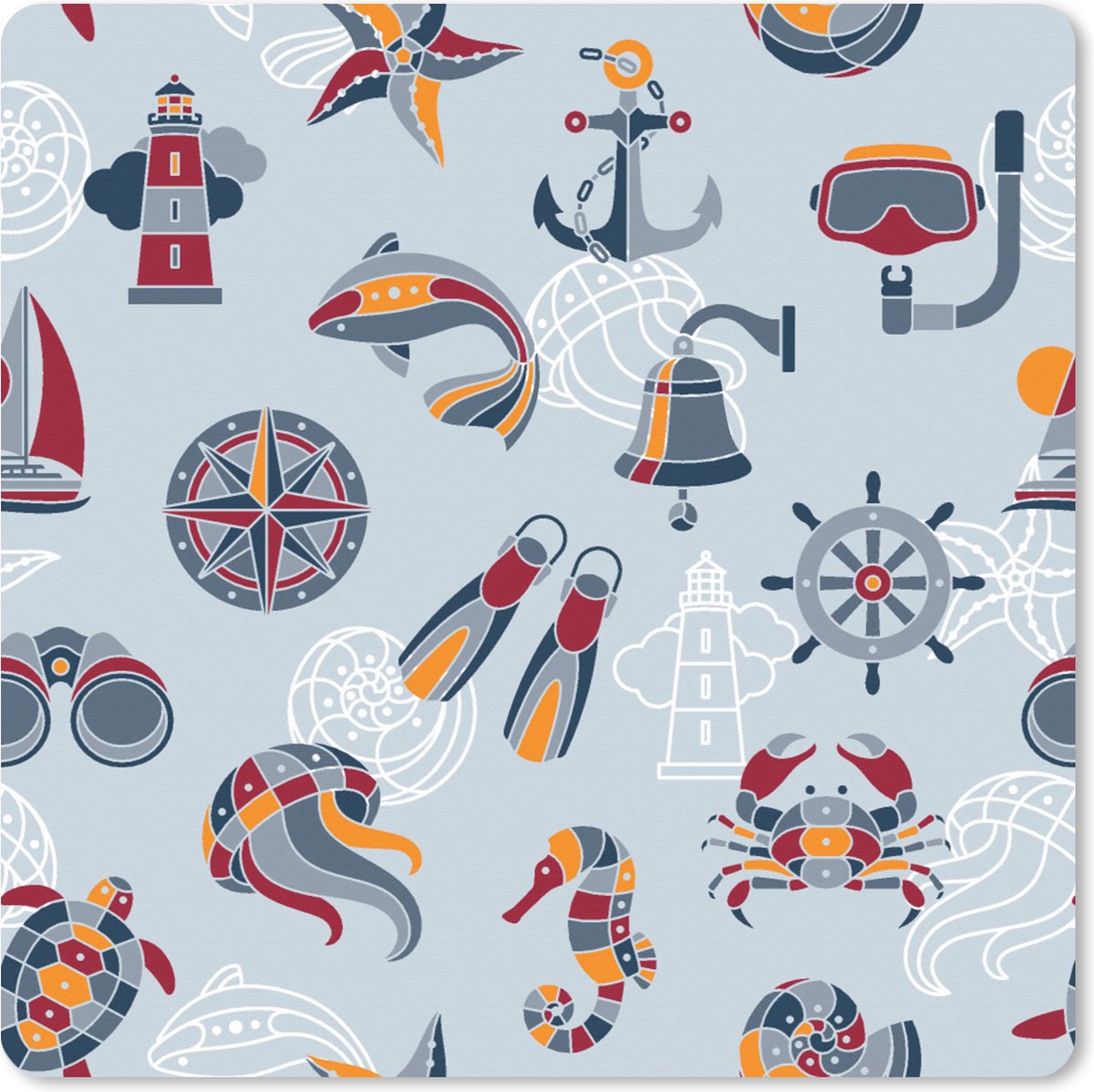 Muismat XXL 40x40 cm - Bureau onderlegger - Bureau mat Zee - Dieren - Patronen - Kinderen - Marine - Bureaumat - Gaming mousepad xl - Bureaulegger groot - Computer deskmat