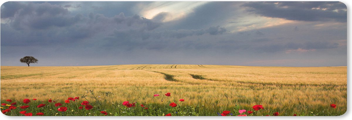 Muismat XXL - Bureau onderlegger - Bureau mat - Bloemen - Tarwe - Wolken - 90x30 cm - XXL muismat