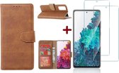 Hoesje Geschikt Voor Samsung Galaxy S20 FE 2022 hoesje - bookcase Bruin - Galaxy S20 FE wallet case portemonnee hoesje - S20 FE book case hoes cover Met 2X screenprotector / tempered glass