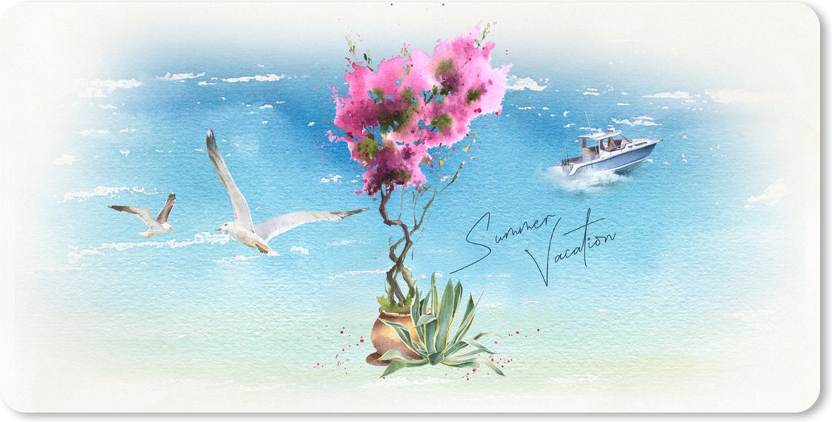 Muismat XXL 120x60 cm - Bureau onderlegger - Bureau mat Bloemen - Boot - Vogel - Zee - Bureaumat - Gaming mousepad xl - Bureaulegger groot - Computer deskmat