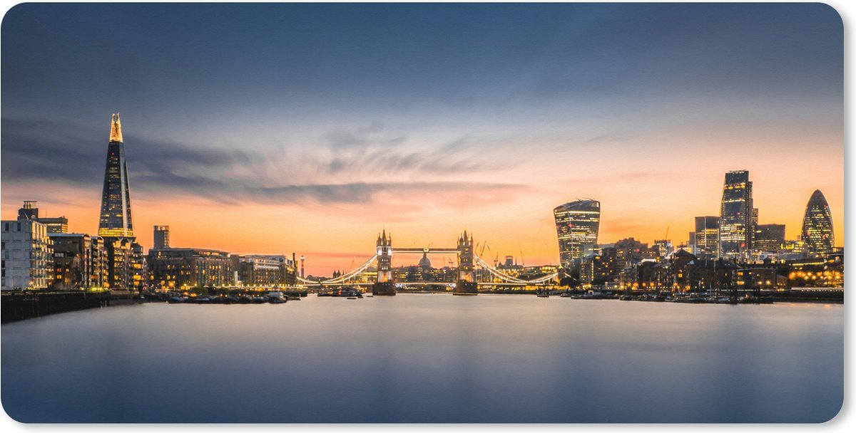 Muismat XXL 100x50 cm - Bureau onderlegger - Bureau mat Skyline - Londen - Zonsopkomst - Bureaumat - Gaming mousepad xl - Bureaulegger groot - Computer deskmat