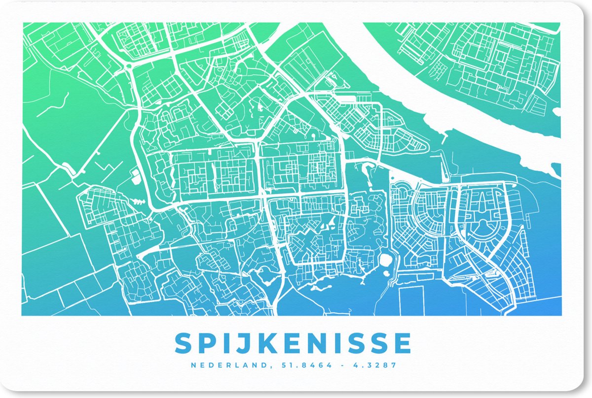 Muismat XXL 120x80 cm - Bureau onderlegger - Bureau mat Stadskaart - Spijkenisse - Blauw - Nederland - Bureaumat - Gaming mousepad xl - Bureaulegger groot - Computer deskmat