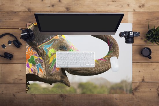 Muismat XXL 90x60 cm - Bureau onderlegger - Bureau mat Olifant - Kunst - India - Bureaumat - Gaming mousepad xl - Bureaulegger groot - Computer deskmat