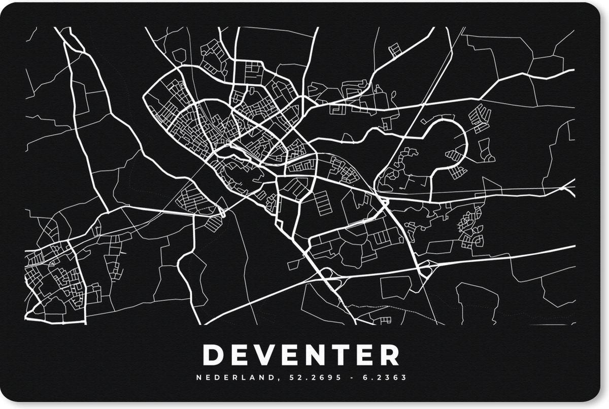 Muismat XXL 120x80 cm - Bureau onderlegger - Bureau mat Kaart - Deventer - Zwart - Bureaumat - Gaming mousepad xl - Bureaulegger groot - Computer deskmat
