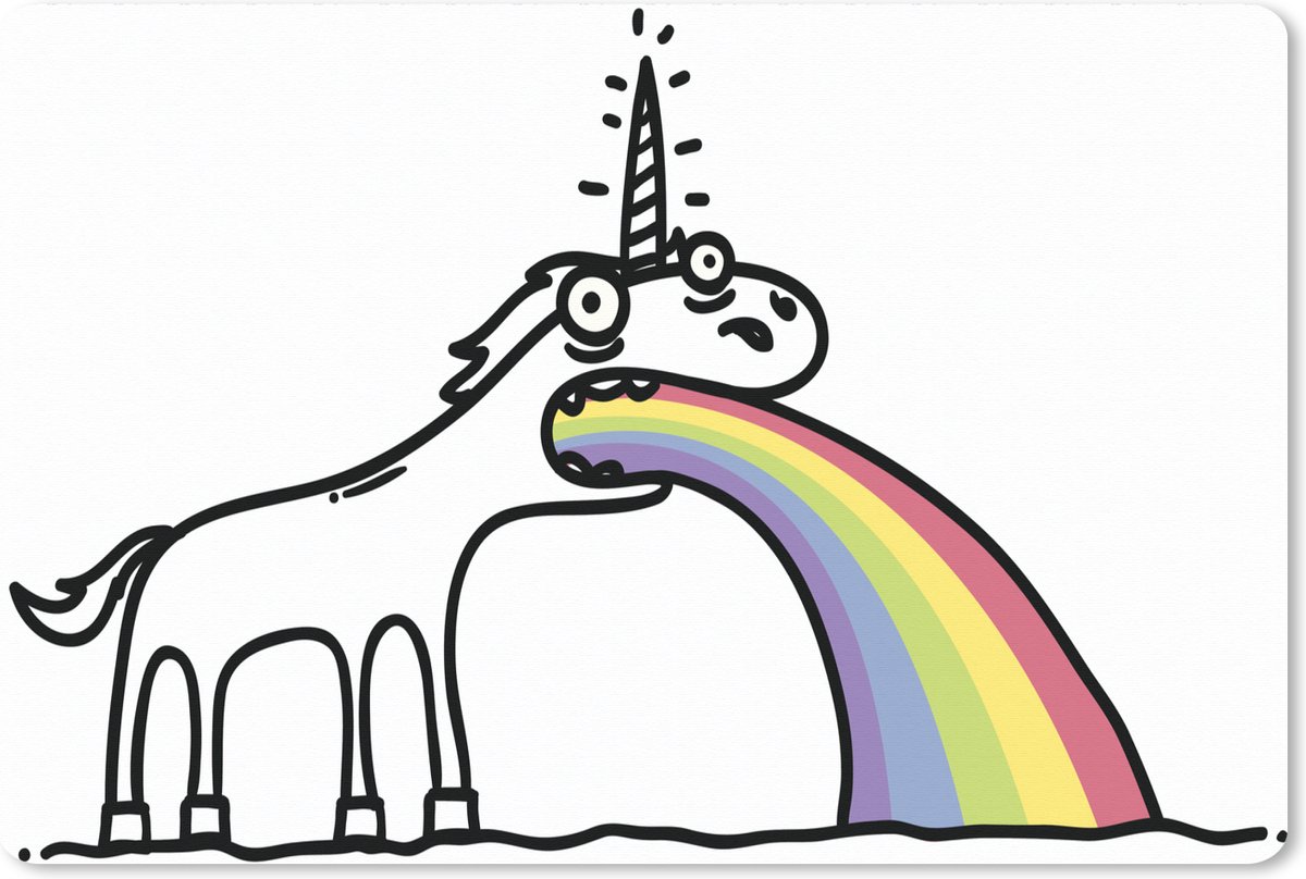Muismat XXL 120x80 cm - Bureau onderlegger - Bureau mat Een illustratie van een eenhoorn die een regenboog uitspuwt - Meisjes - Kinderen - Kindje - Bureaumat - Gaming mousepad xl - Bureaulegger groot - Computer deskmat