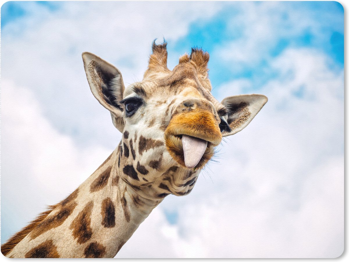 Muismat XXL 80x60 cm - Bureau onderlegger - Bureau mat Giraffe - Grappig - Tong - Kinderen - Jongens - Meisjes - Kind - Bureaumat - Gaming mousepad xl - Bureaulegger groot - Computer deskmat