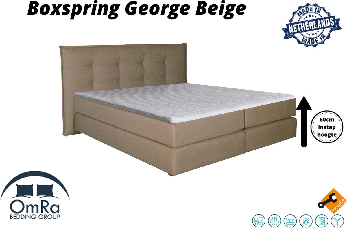 Omra - Complete boxspring - George Beige - 70x200 cm - Inclusief Topdekmatras - Hotel boxspring