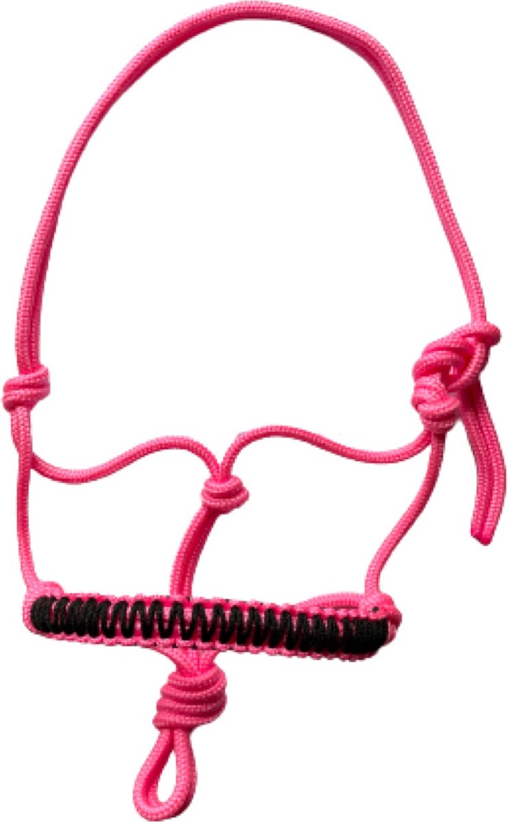 Touwhalster ‘Zigzag’ roze-zwart maat Shet | felroze, roze, zwart, roze, speciaal neusstuk, Black, pink, cute, touwproducten