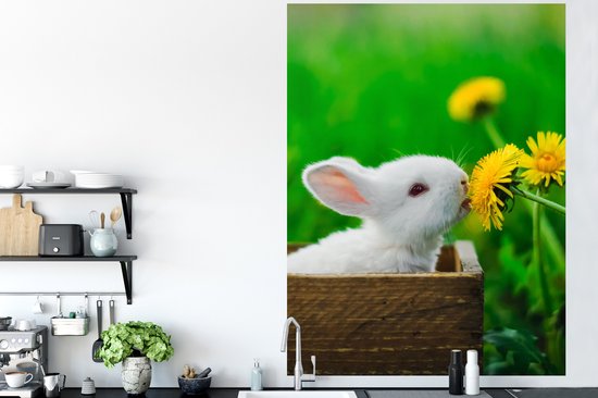 Muurstickers - Sticker Folie - Konijn - Paardenbloem - Gras - 120x160 cm - Plakfolie - Muurstickers Kinderkamer - Zelfklevend Behang XXL - Zelfklevend behangpapier - Stickerfolie