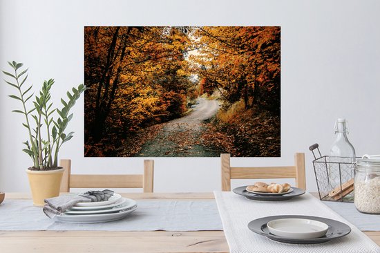 Stickers muraux - Forêt d'automne - Chemin - Feuilles - Rural - 90x60 cm - Feuille adhésive