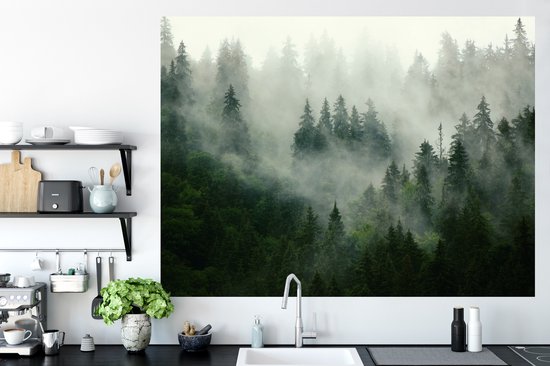 Stickers muraux - Forêt - Brouillard - Arbres - Nature - 160x120 cm - Film adhésif XXL