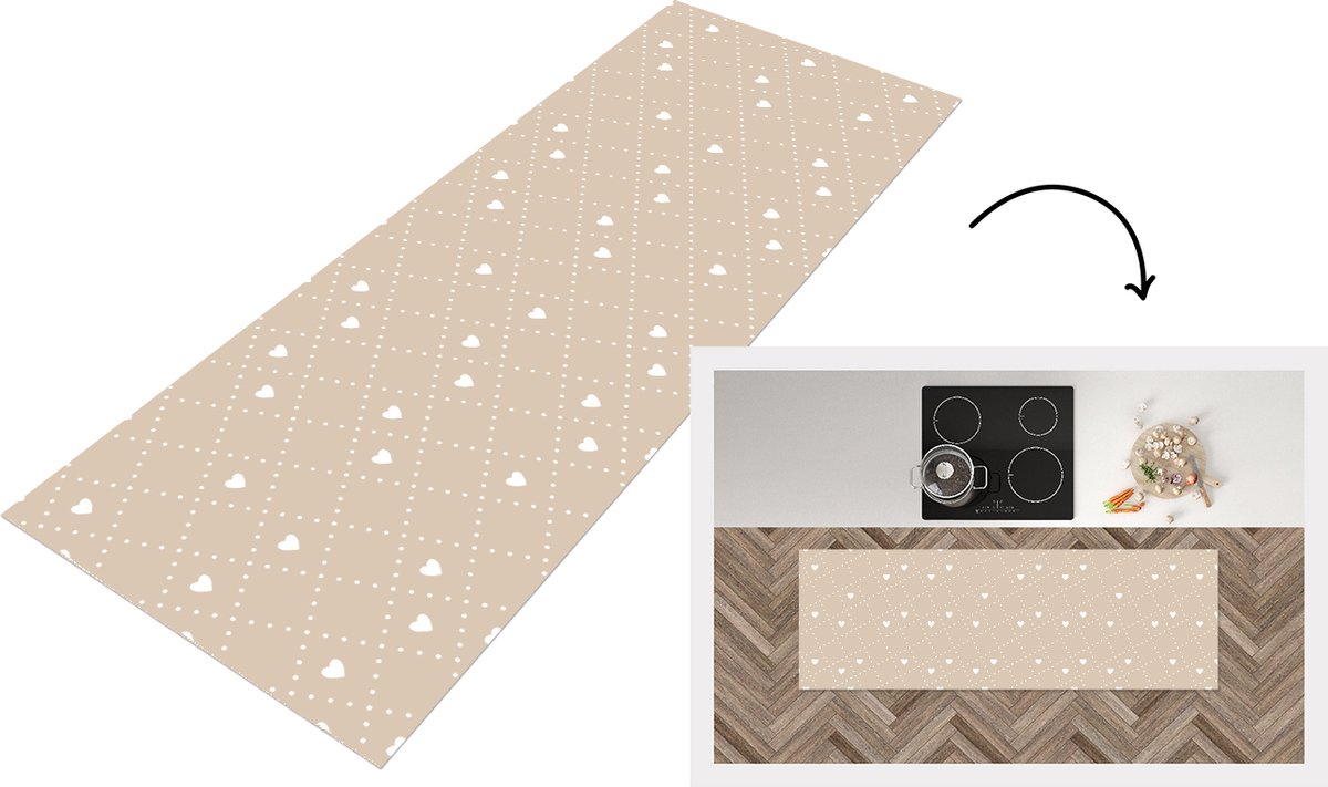KitchenYeah Keukenloper - Loper keuken - Hart - Design - Geometrie - Patroon - 150x50 cm - Keukenloper vinyl Multicolor