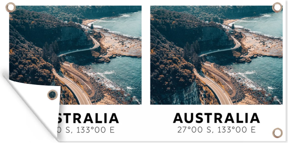 Tuinposter Australië - Zomer - Snelweg - Zee - 80x40 cm - Wanddecoratie Buiten - Tuinposter - Tuindoek - Schuttingposter - Tuinschilderij