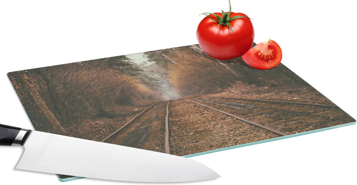 Glazen Snijplank - 28x20 - Treinspoor - Pad - Bos - Boom - Snijplanken Glas