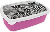 Broodtrommel Roze - Lunchbox - Brooddoos - Zebra - Zwart - Wit - Dieren - 18x12x6 cm - Kinderen - Meisje