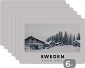Placemat - Placemats kunststof - Zweden - Sneeuw - Boom - Scandinavië - 45x30 cm - 6 stuks - Hittebestendig - Anti-Slip - Onderlegger - Afneembaar