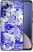 Smartphone Hoesje Xiaomi 12 | 12X Back Case TPU Siliconen Hoesje met Zwarte rand Angel Skull Blue