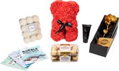 GreatGift - Cadeaupakket voor haar - Moederdag - Valentijn - Rozen beer - Gouden Roos - Romantisch Cadeau