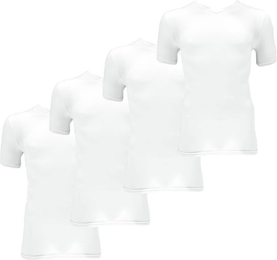 Vier witte bamboe T-shirts met V-hals, een 4-pack.
