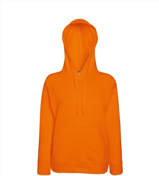 Oranje sweater/hoodie met capuchon voor dames regular fit - Lichtgewicht truien S (36/48) - Fruit of the Loom
