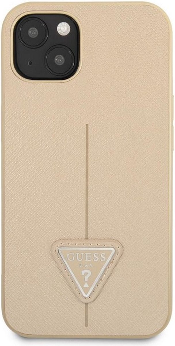 Guess Saffiano Triangle Back Case - geschikt voor Apple iPhone 13 (6.1") - Beige